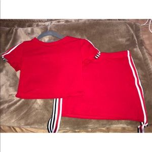 Matching red skirt set
